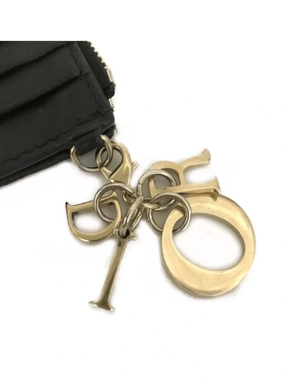 Dior Black Cannage Zip Pouch Card Wallet with Gold Hardware